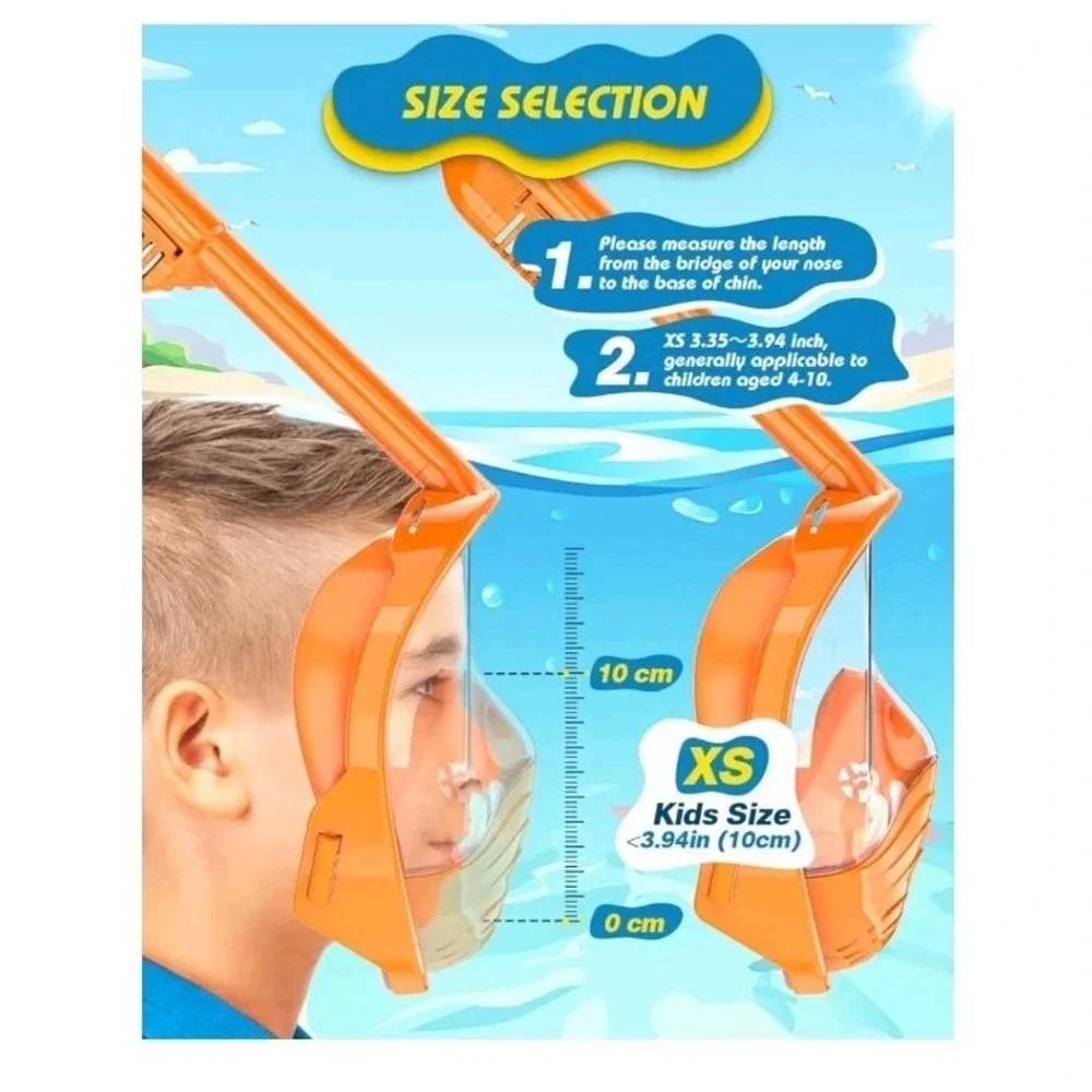 QingSong Kids Full Face Snorkel Mask XS Orange w/ Camera Mount